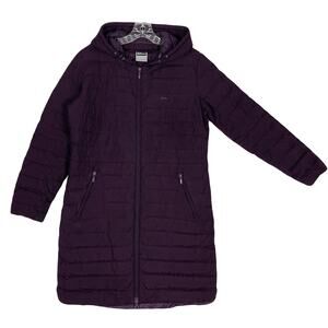 THE REDFACE Down Puffer Quilted Long Coat Jacket L Removable-Hoodie Logo Zip